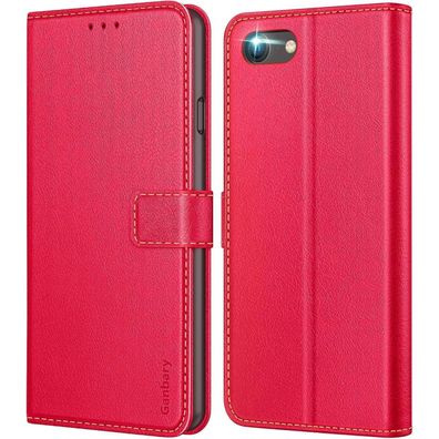 Leder Handyhülle iPhone SE SE2 2022 5G 7 8 Rot Magnet Kartenschlitzen