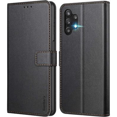 Samsung Galaxy A32 4G Hülle, Premium Leder Tasche Schwarz - Kartenfach