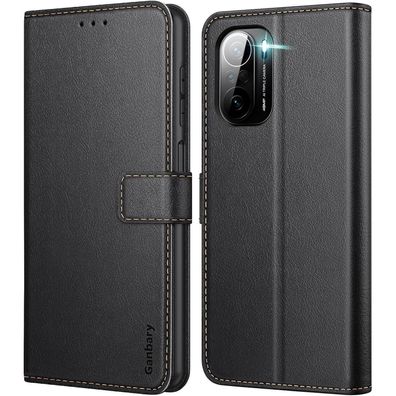 Ganbary Kunstlederhülle für Xiaomi Poco F3, Schwarz
