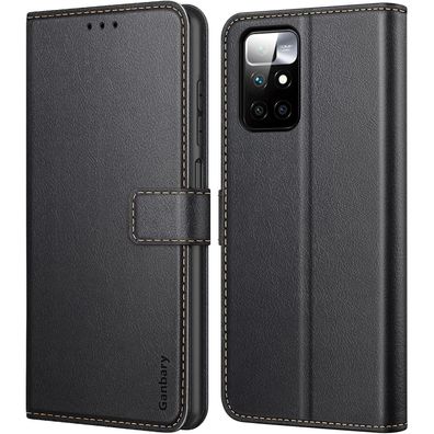 Handyhülle Xiaomi Redmi 10 Leder Flipcase Schwarz Standfunktion