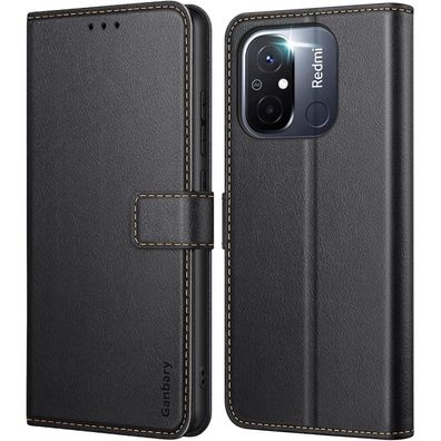 Xiaomi Redmi 12C Handyhülle Leder Klapphülle Schwarz Magnet Standfunktion