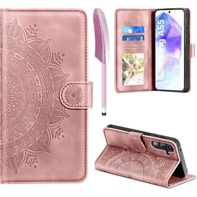 EASDNB Samsung Galaxy A55 5G Hülle Flip Wallet PU Leder Schutzhülle Rosa