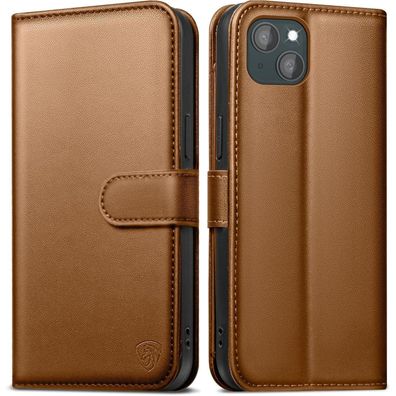 EASDNB iPhone 15 Klapphülle Braun 6 Kartenfächer