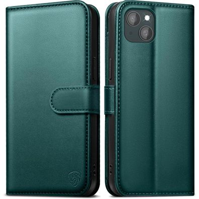 EASDNB iPhone 13 Klapphülle Panzer Schutz Glas Kartenfächer RFID Grün