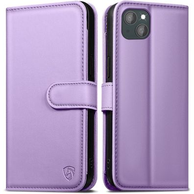 EASDNB iPhone 13 Handyhülle Lederhülle mit Panzer Glas RFID HellLila