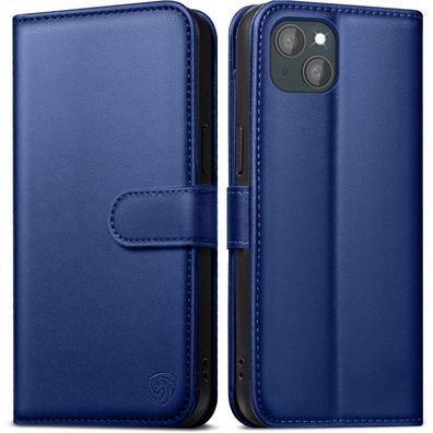 EASDNB iPhone 14 Handyhülle Königsblau Lederhülle Panzer Schutz RFID
