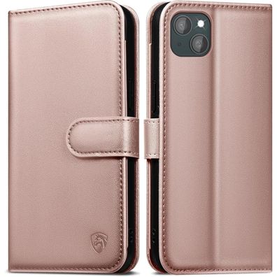 EASDNB iPhone 13 Klapphülle Lederhülle RFID Roségold