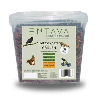 3 Liter Grillen getrocknet ENTAVA Vogelfutter Amphibien Reptilien Schildkröten