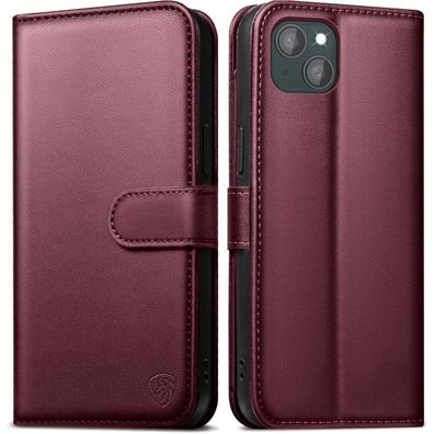 EASDNB iPhone 13 Klapphülle Weinrot mit RFID Blocker