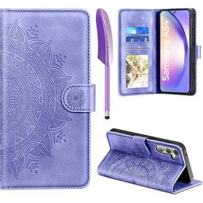 Lila PU Lederhülle Samsung Galaxy A54 5G Handyhülle Flip Wallet Case