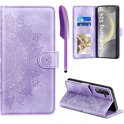 EASDNB Samsung Galaxy S24 5G Lederhülle Flip Wallet Case Hellviolett