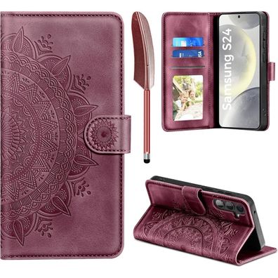 Kompatibel mit Samsung Galaxy S24 5G Lederhülle Wallet Case Weinrot