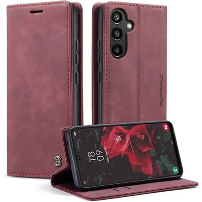 Samsung Galaxy A34 5G Handyhülle Premium Leder Flip Case Weinrot
