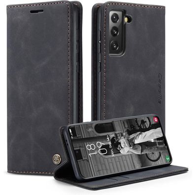 CaseMe Samsung Galaxy S21 Hülle 6.2 Zoll Leder Flip Case Schwarz