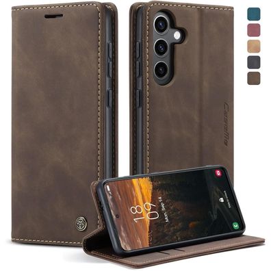 KZB Handyhülle Samsung Galaxy S24 5G Leder Flip Case Kartenfach Stand Kaffee