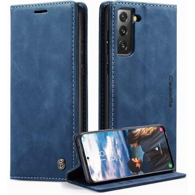 CaseMe Samsung Galaxy S21 FE 5G Hülle Leder Klapp Tasche Blau