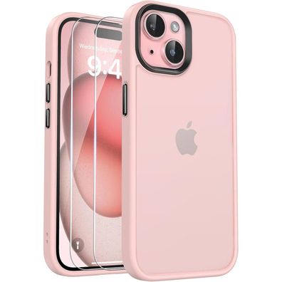 Handyhülle für iPhone 15, Schutzhülle Stoßfest Rosa, Schutzfolie