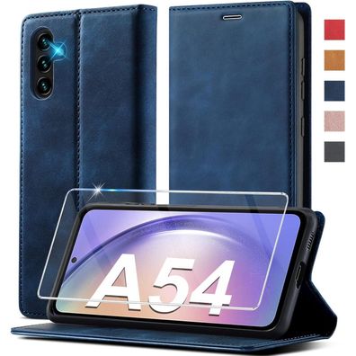 Samsung Galaxy A54 5G Hülle Leder Flip Wallet Schutzhülle Blau