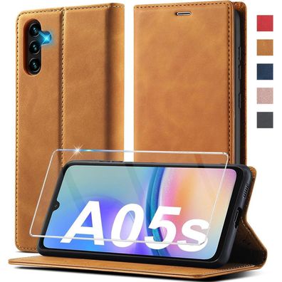 Samsung Galaxy A05S Hülle Leder Wallet Flip Schutzhülle Braun