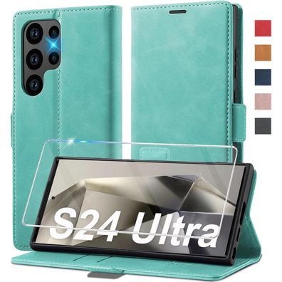 Samsung S24 Ultra Handyhülle Leder Wallet Klapphülle Grün