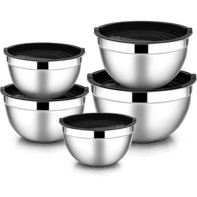HaWare Edelstahl Rührschüssel 5er Set Schwarz 4.5L 2.7L 1.5L 1.2L 0.7L