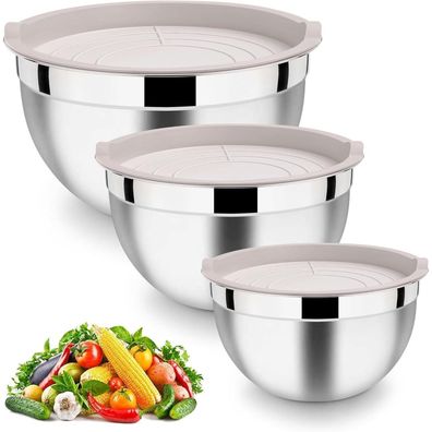 HaWare Rührschüssel Edelstahl Salatschüssel 3er Set Luftdichter Deckel 4.5L 2.7L