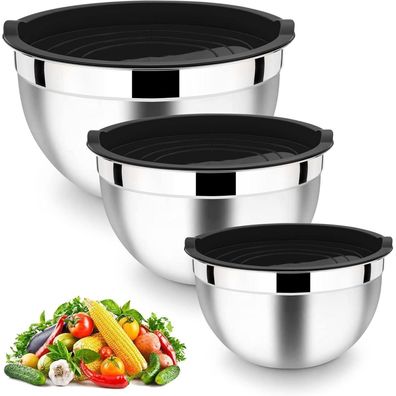 HaWare Edelstahl Rührschüssel Set 3er Salatschüssel Luftdichtem Deckel 4.5L 2.7L