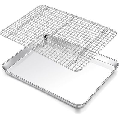 Joyfair Kuchenblech Edelstahl Abkühlgitter Backblech Gitter Set 40,5x30,5x2,5cm