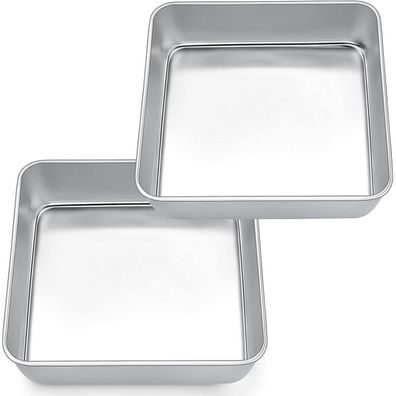 Joyfair Quadratische Kuchenform Edelstahl Brownie Backform 2er-Set 21x21x5cm