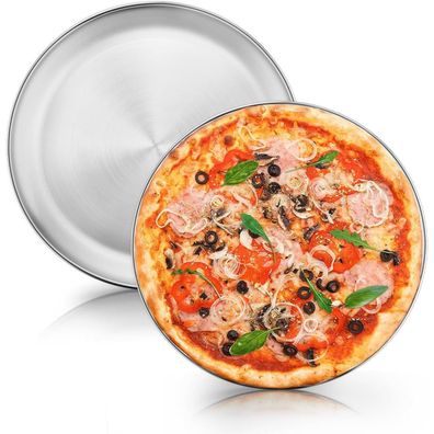 Joyfair Pizzablech 30cm Edelstahl Rund 2er Set Backblech für Pizza & Flammkuchen
