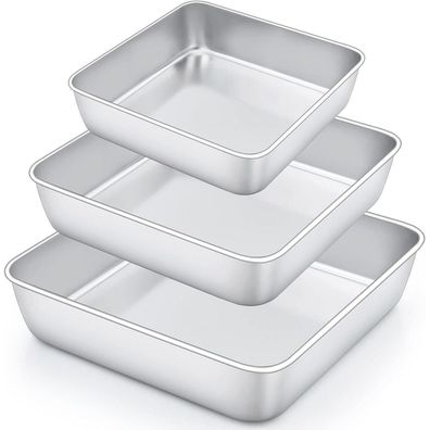 Joyfair Quadratische Kuchenform 3er-Set Edelstahl Backform Brownie Lasagne