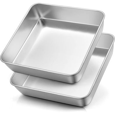 Herogo Quadratische Kuchenform 21x21x5cm 2er Set Edelstahl Backform Auflaufform