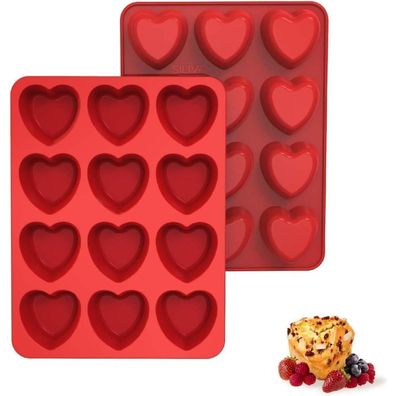 Silikon Muffinform Herzform Backform für 12 Muffins 2er Set