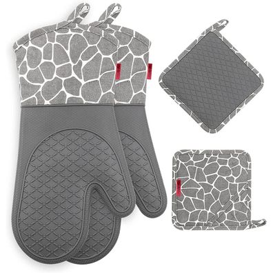 Gesentur Ofenhandschuh Topfhandschuhe Silikon Baumwolle Hitzebeständig 1 Paar 2
