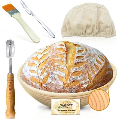 Gärkorb Set, Rattan Korb zum Brotbacken 23cm + Zubehör