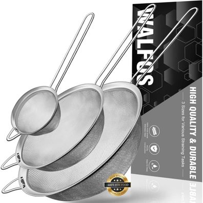 Walfos Feinmaschsieb-Set Edelstahl Premium-Design 3 Größen