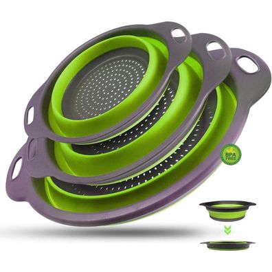 WALFOS® Faltbarer Silikon Seiher Set Nudelsieb Klappbar Abtropfsieb Grün 3 Größe