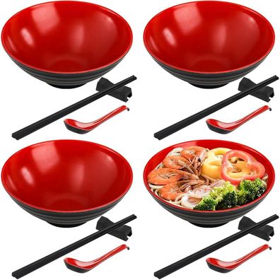 Ramen Schüssel Set 16tlg. 980ml Restaurant Essgeschirr mit Löffeln für Udon Soba