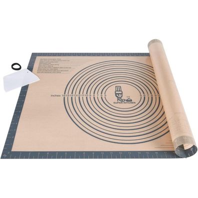 Große Silikon Backmatte XXL Antihafte Teigmatte mit Teigschneider 71x51cm Grau