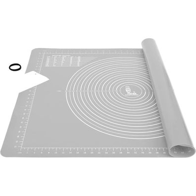 Große Silikon Backmatte XL 71x51cm Teigmatte mit Teigschneider - Grau