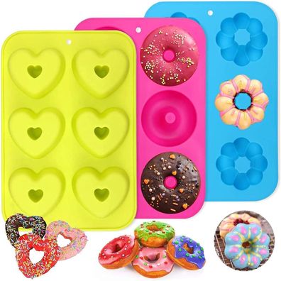 Silikon Donutbackform Set 3 Stück 6 Hohlräume Antihaft Backblech Hitzebeständig