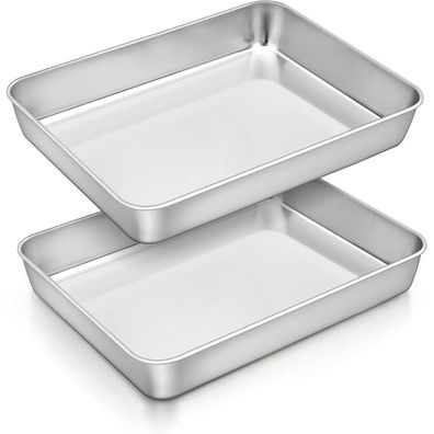 Homikit Edelstahl Backblech Set 26,5x20,5x4,7 cm 2er Rechteckig Auflaufform