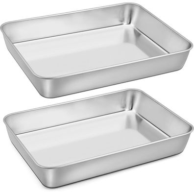 Homikit Edelstahl Backblech Groß Auflaufform Ofenblech 2er Set 31,6x24,7x4,8cm
