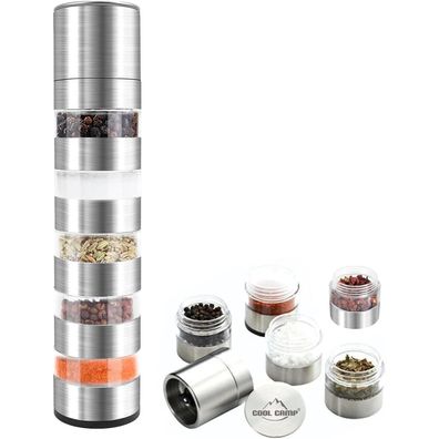 Gewürzstreuer Set 5-in-1 Mini Glas Deckel Camping Mühle BBQ