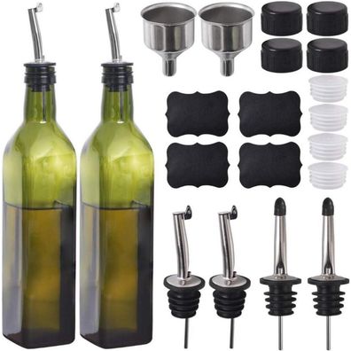 Olivenölflasche 500ml Glas Menage Ausgießer Trichter Dosierung Küche Grün 2er