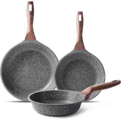 Riovarm Induktion Bratpfanne Set 20 24 28 cm Antihaft Granit Beschichtung