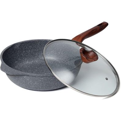 30cm Tiefe Pfanne Hochrandpfanne mit Deckel Antihaftbeschichtung Granit