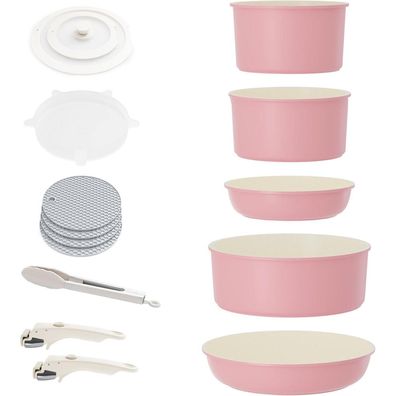 Induktion Töpfe Pfannen Set abnehmbaren Griffen Antihaft Granit Stapelbar Pink