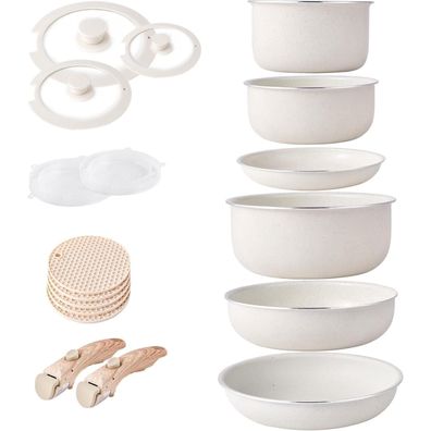 Induktion Töpfe Pfannen Set abnehmbaren Griffen Antihaft Granit Stapelbar Grey