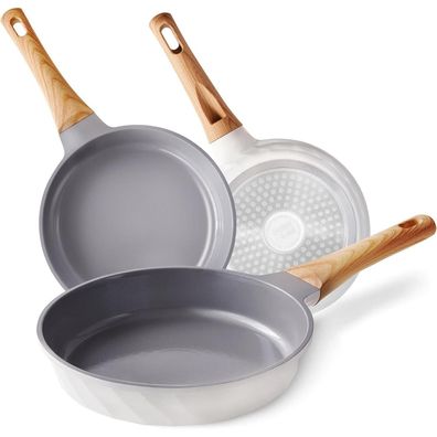 Antihaft Keramik Bratpfannen-Set 20cm 24cm 28cm Holzmaserung Induktion